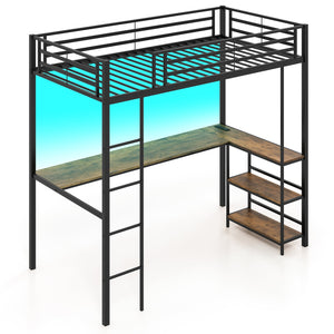 Lit mezzanine simple surélevé avec bureau et 2 étagères de rangement