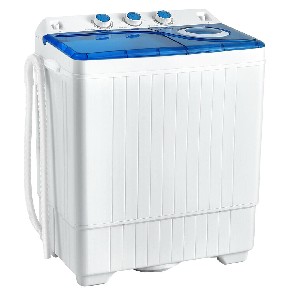 Machine à laver semi-automatique portable à double cuve de 26 lb avec pompe de vidange - Bleu