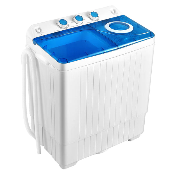 Machine à laver semi-automatique portable à double cuve de 26 lb avec pompe de vidange - Bleu