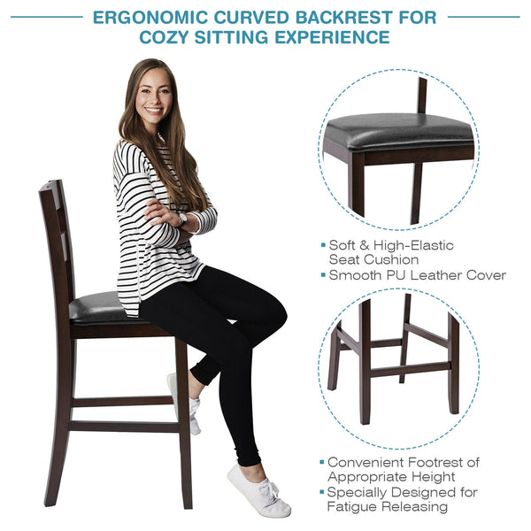 Lot de 2 tabourets de bar rembourrés avec revêtement en cuir PU