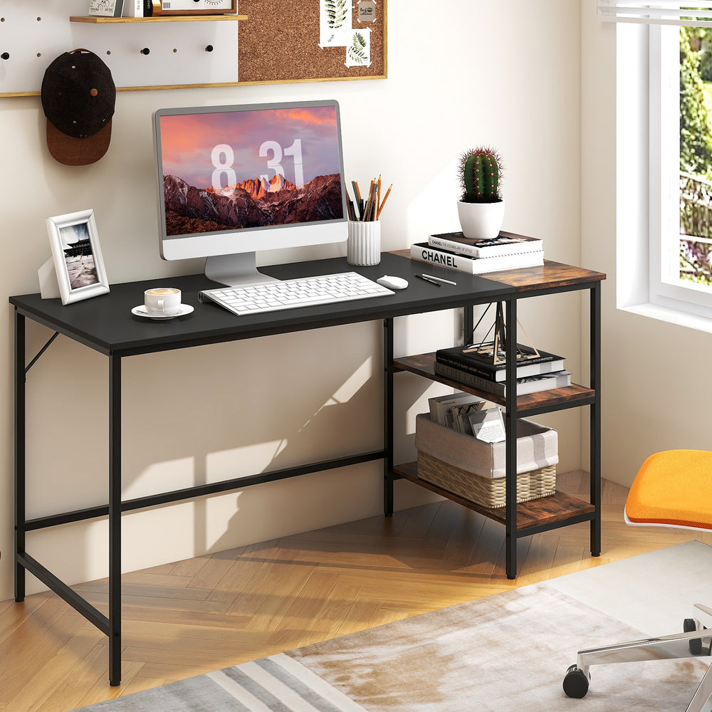 Bureau d'étude de style industriel moderne de 55 pouces avec 2 étagères de rangement - Noir