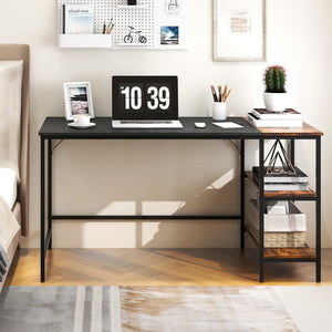 55-inch Modern Industrial Style Study Desk with 2 Storage Shelves - Black