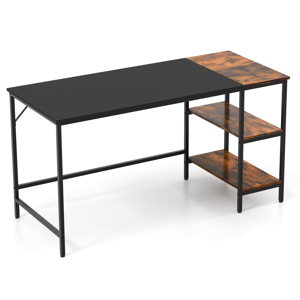 Bureau d'étude de style industriel moderne de 55 pouces avec 2 étagères de rangement - Noir