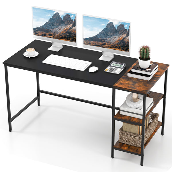 55-inch Modern Industrial Style Study Desk with 2 Storage Shelves - Black