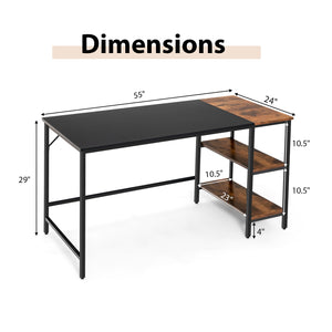 55-inch Modern Industrial Style Study Desk with 2 Storage Shelves - Black