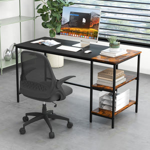 55-inch Modern Industrial Style Study Desk with 2 Storage Shelves - Black