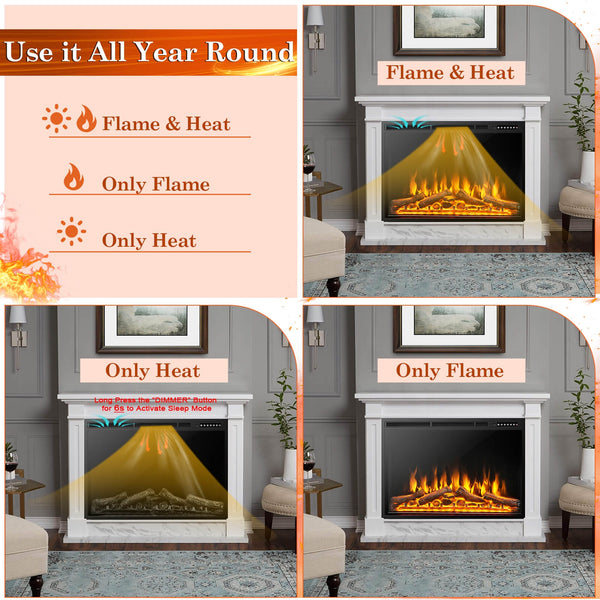 Foyer électrique encastré de 37 pouces avec flammes réglables