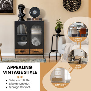 Buffet de cuisine industriel avec portes en verre trempé - Noir