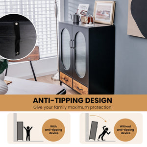 Buffet de cuisine industriel avec portes en verre trempé - Noir