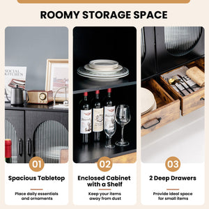 Buffet de cuisine industriel avec portes en verre trempé - Noir