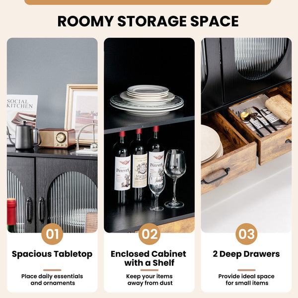 Buffet de cuisine industriel avec portes en verre trempé - Noir