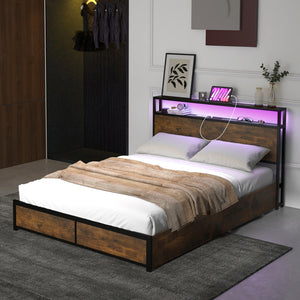 Double bed frame with smart LED lights and storage drawers - Full Size