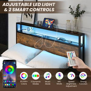 Double bed frame with smart LED lights and storage drawers - Full Size