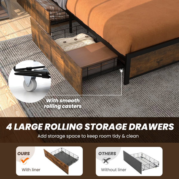 Double bed frame with smart LED lights and storage drawers - Full Size