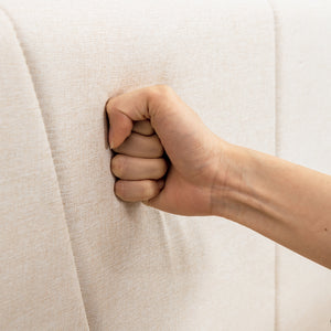 Double size upholstered bed frame with geometric wing headboard - Double size