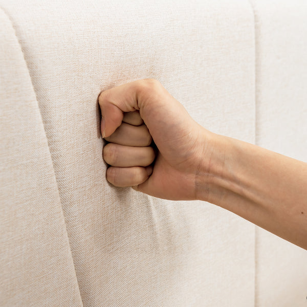 Double size upholstered bed frame with geometric wing headboard - Double size