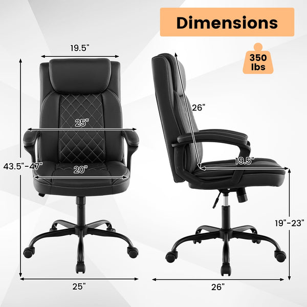Chaise de bureau ergonomique noire à dossier haut avec appui-tête rembourré