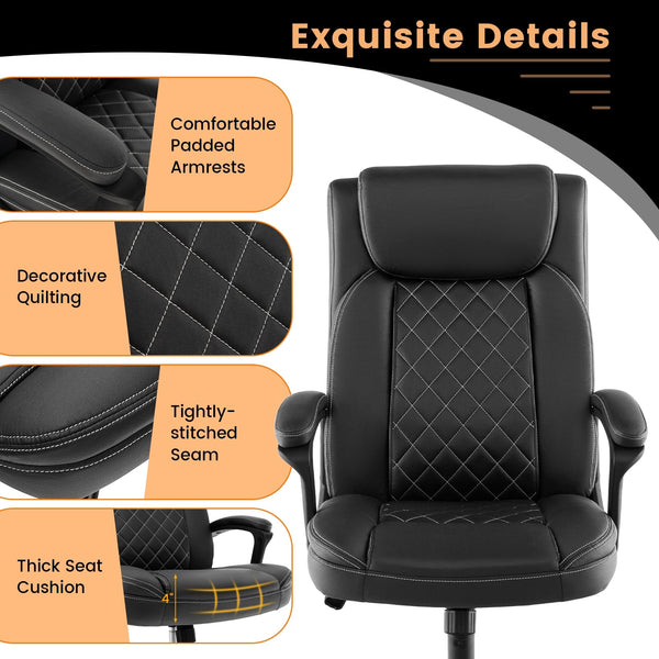 Chaise de bureau ergonomique noire à dossier haut avec appui-tête rembourré