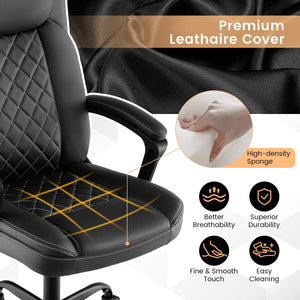 Chaise de bureau ergonomique noire à dossier haut avec appui-tête rembourré
