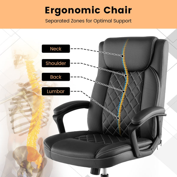 Chaise de bureau ergonomique noire à dossier haut avec appui-tête rembourré