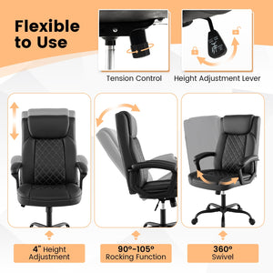 Chaise de bureau ergonomique noire à dossier haut avec appui-tête rembourré