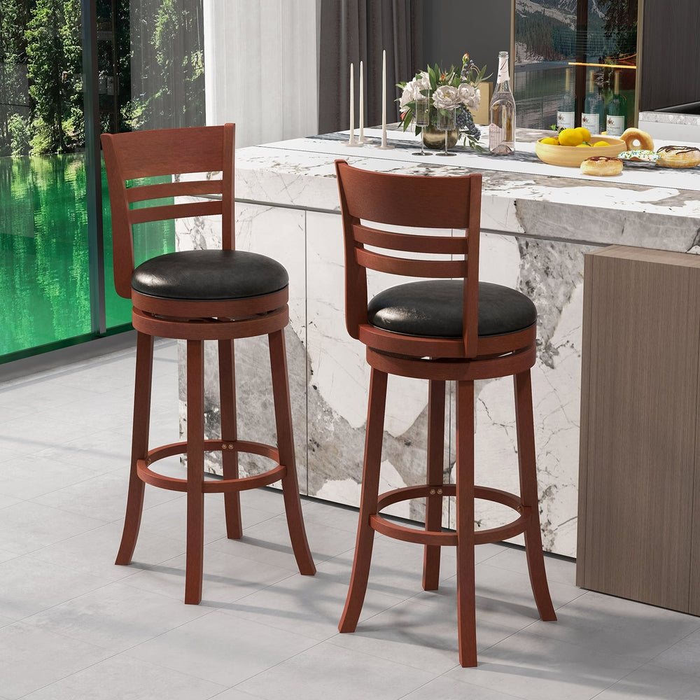 Ensemble de 2 tabourets de bar pivotants à 360° en bois massif avec assise rembourrée – Brun et noir