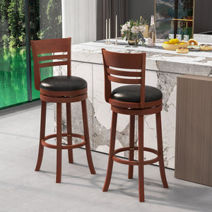 Set of 2 swivel bar stools with PU padded seat - Brown