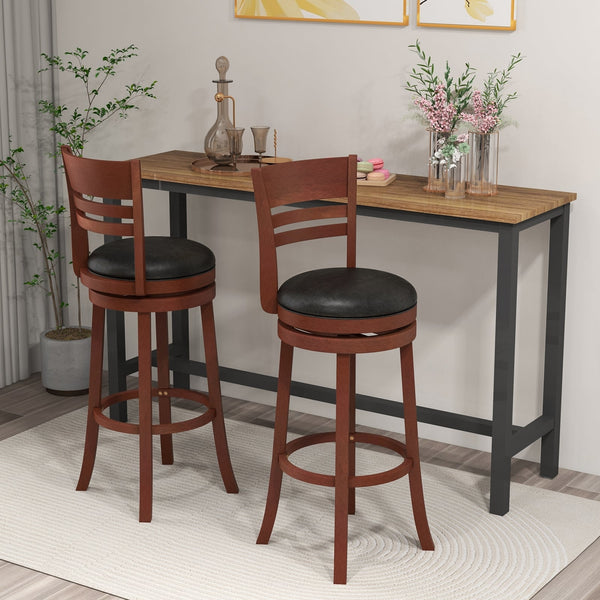 Set of 2 swivel bar stools with PU padded seat - Brown