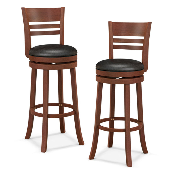 Set of 2 swivel bar stools with PU padded seat - Brown
