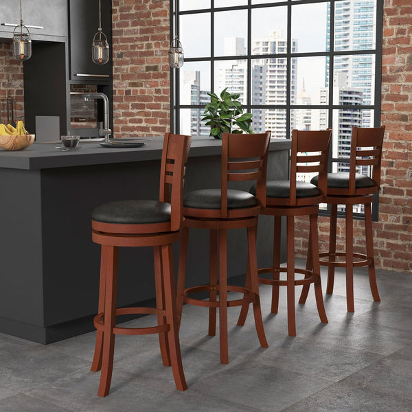 Set of 2 swivel bar stools with PU padded seat - Brown