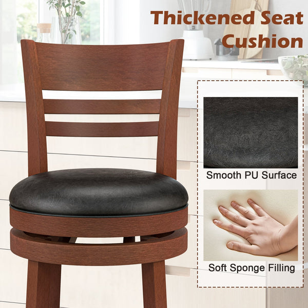 Set of 2 swivel bar stools with PU padded seat - Brown