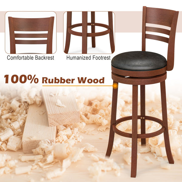 Set of 2 swivel bar stools with PU padded seat - Brown