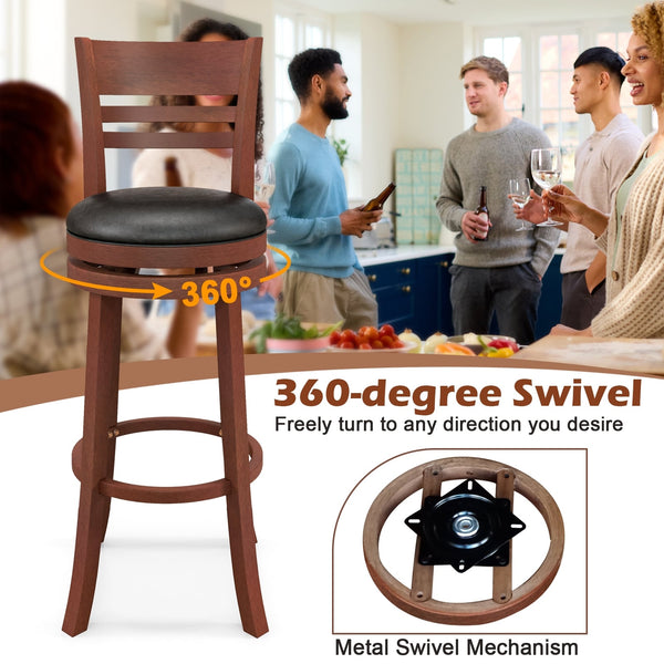 Set of 2 swivel bar stools with PU padded seat - Brown
