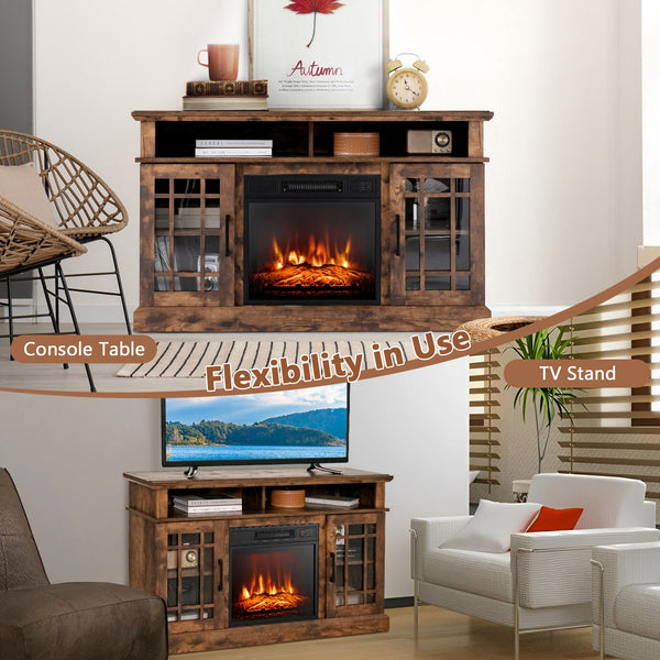 TV stand with integrated 48-inch fireplace and 18-inch fireplace insert for TVs up to 55 inches - Brown 