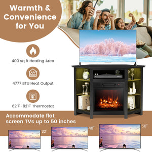 Meuble TV d'angle avec cheminée et lumières LED et commande intelligente par application pour téléviseur 50 pouces
