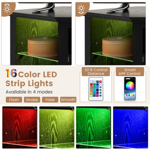 Meuble TV d'angle avec cheminée et lumières LED et commande intelligente par application pour téléviseur 50 pouces