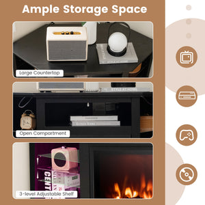 Meuble TV d'angle avec cheminée et lumières LED et commande intelligente par application pour téléviseur 50 pouces