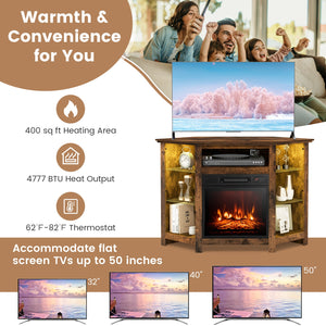 Meuble TV d'angle avec cheminée et lumières LED et commande intelligente par application pour téléviseur 50 pouces