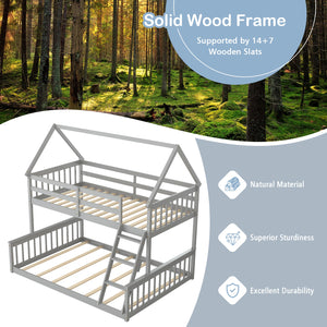 Single bunk bed over double bed with ladder and guardrail - Grey