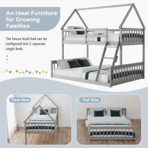 Single bunk bed over double bed with ladder and guardrail - Grey