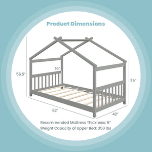 Lit simple pour enfant de type cabane en bois avec toit
