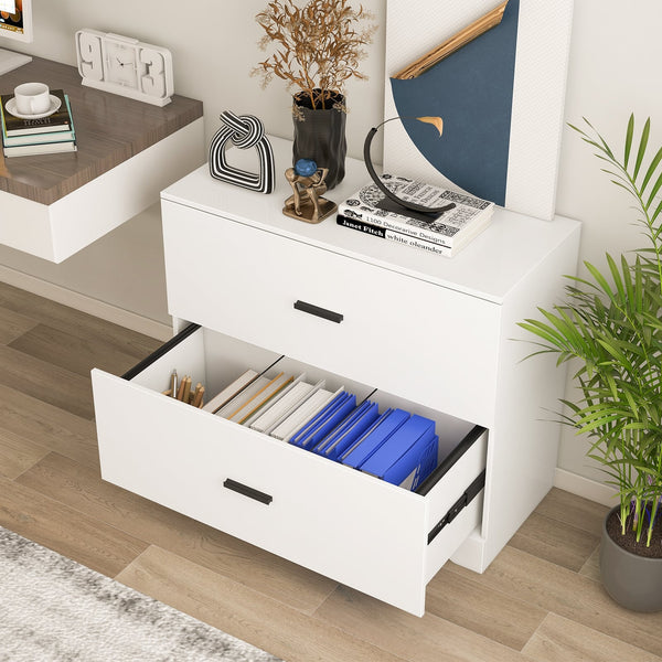 Classeur latéral à 2 tiroirs avec barres réglables pour la maison et le bureau - Blanc