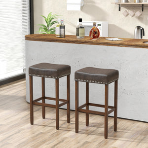 Set of 2 padded bar stools with footrests for counter - Gray