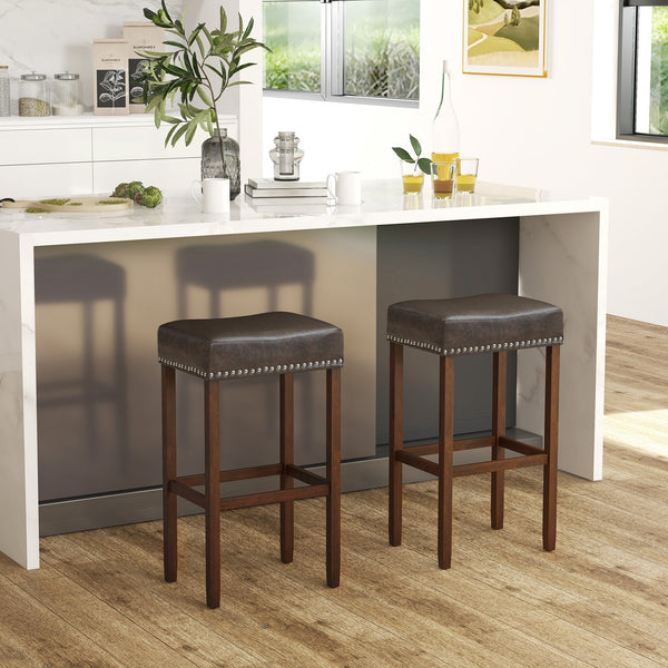 Lot de 2 tabourets de bar rembourrés avec repose-pieds pour comptoir - Gris