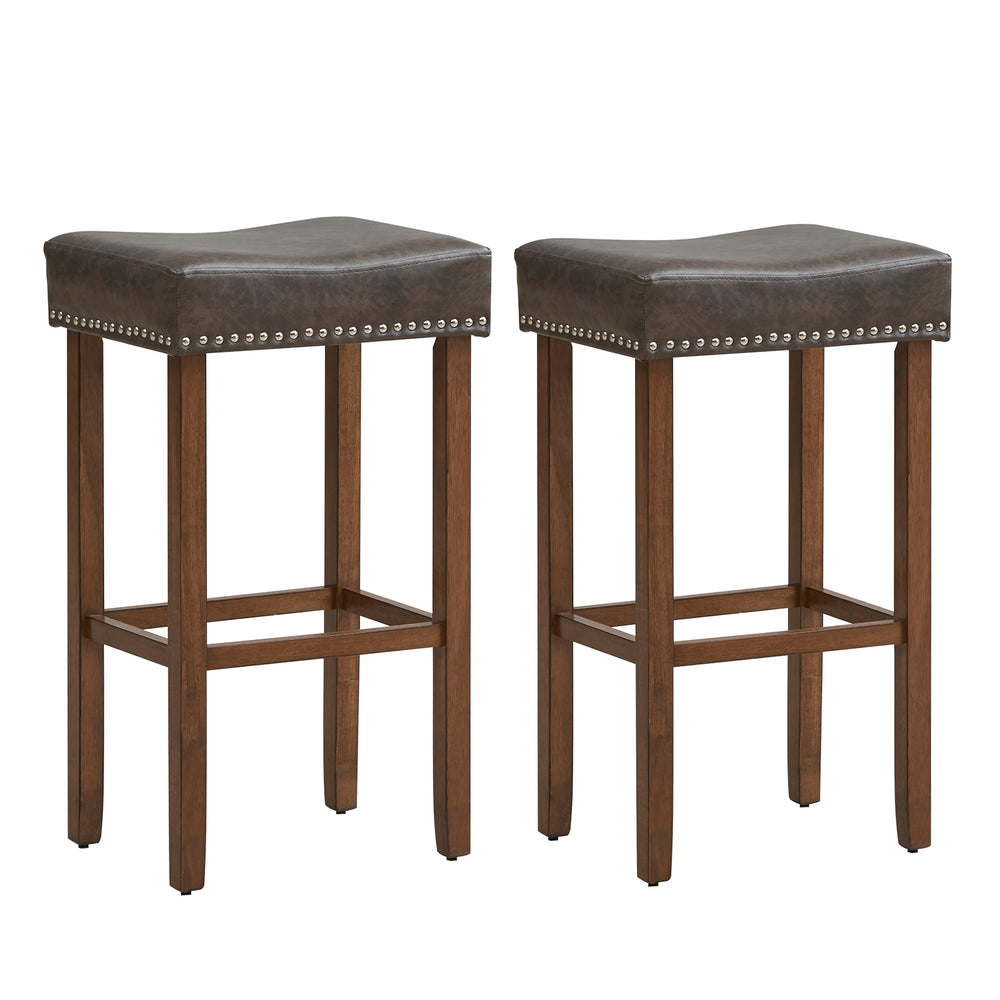 Lot de 2 tabourets de bar rembourrés avec repose-pieds pour comptoir - Gris