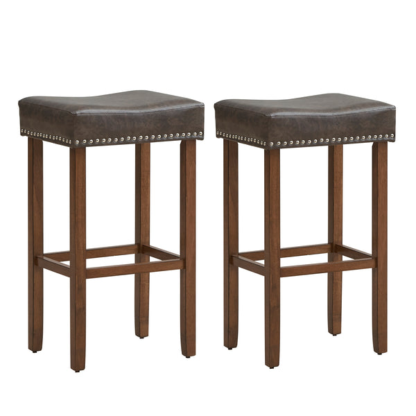 Lot de 2 tabourets de bar rembourrés avec repose-pieds pour comptoir - Gris