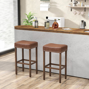 Lot de 2 tabourets de bar rembourrés avec repose-pieds pour comptoir - Marron