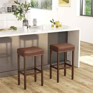 Lot de 2 tabourets de bar rembourrés avec repose-pieds pour comptoir - Marron