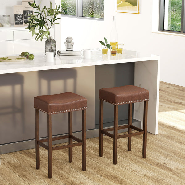 Lot de 2 tabourets de bar rembourrés avec repose-pieds pour comptoir - Marron
