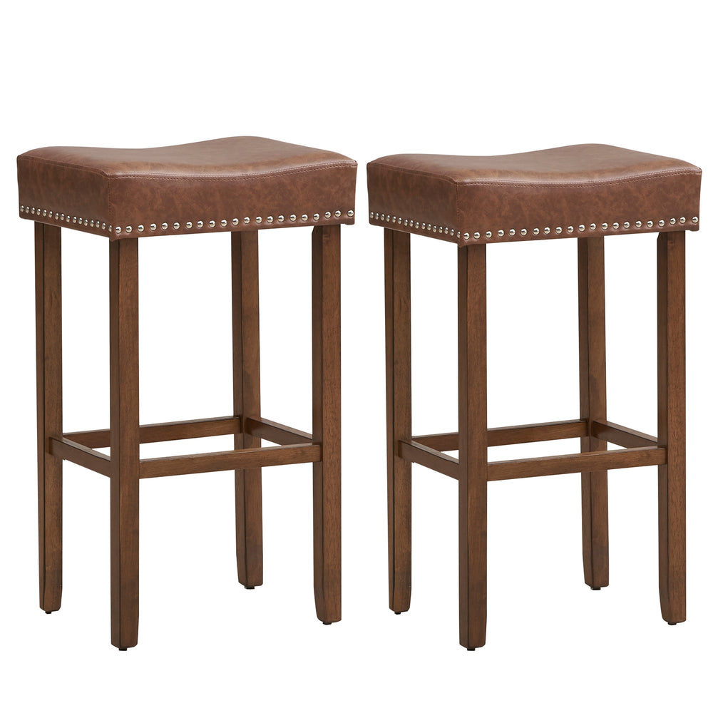Lot de 2 tabourets de bar rembourrés avec repose-pieds pour comptoir - Marron